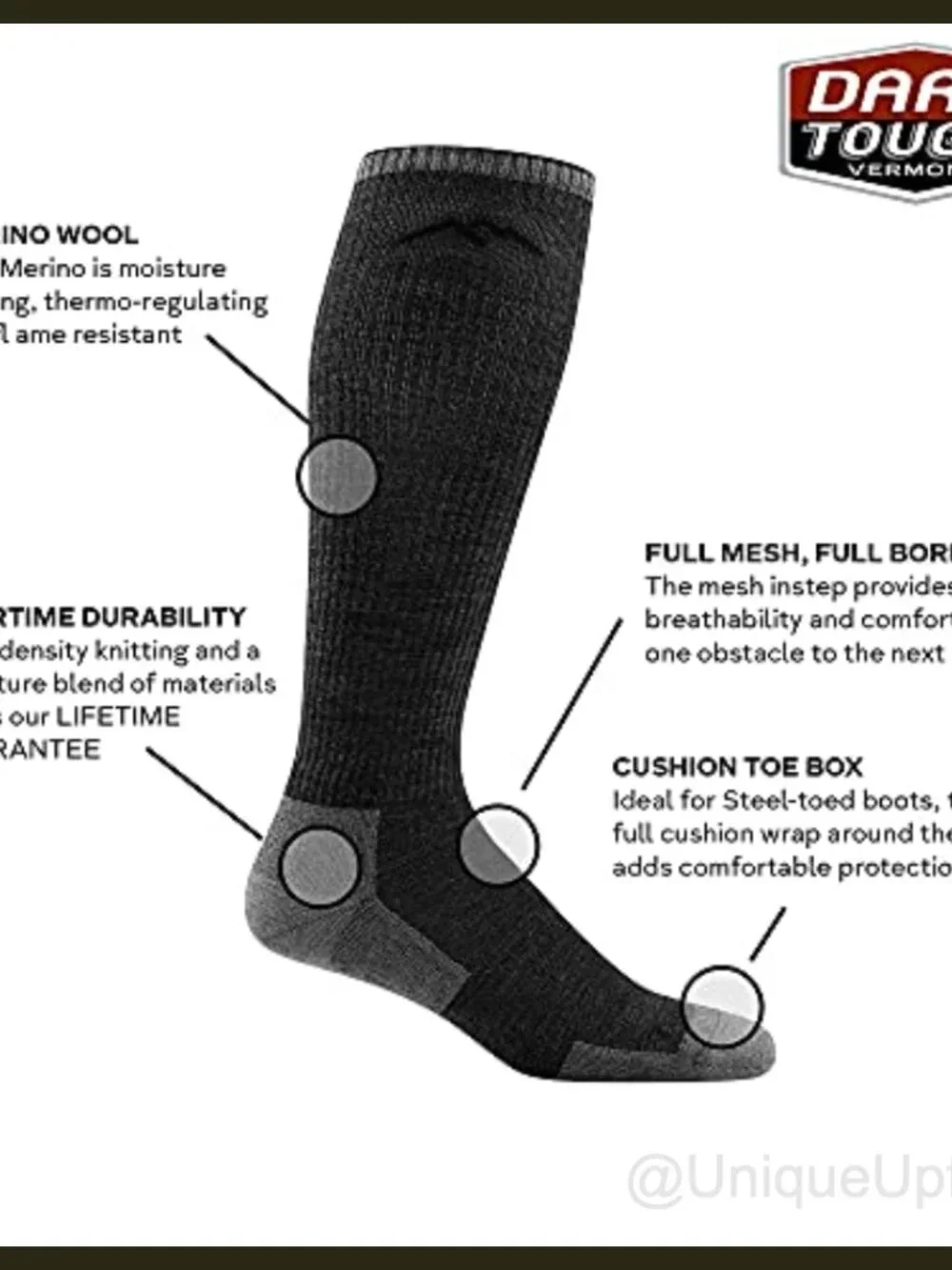 Men's Merino Wool Over-the-Calf Athletic Work Socks Cushion Lightweight
